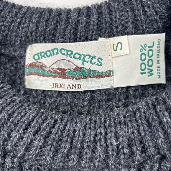 Aran Crafts Men's 100% Wool Charcoal Gray Sweater Ireland Fisherman Small - Picture 3 of 7
